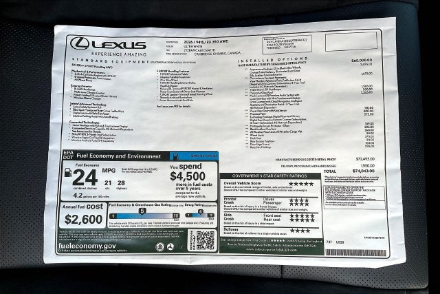 New 2026 Lexus RX 350 F Sport w/ Appearance Package AWD/4WD image 14