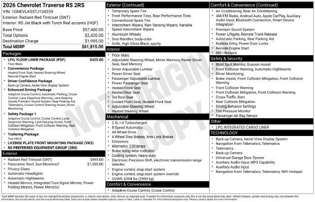Certified 2026 Chevrolet Traverse RS w/ LPO, Floor Liner Package AWD/4WD image 38