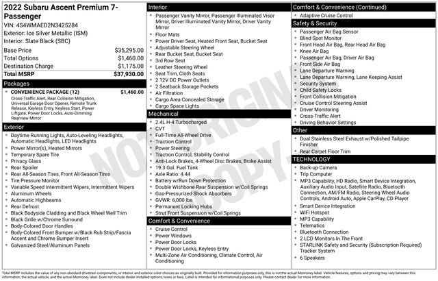 Used 2022 Subaru Ascent Premium w/ Convenience Package AWD/4WD image 2