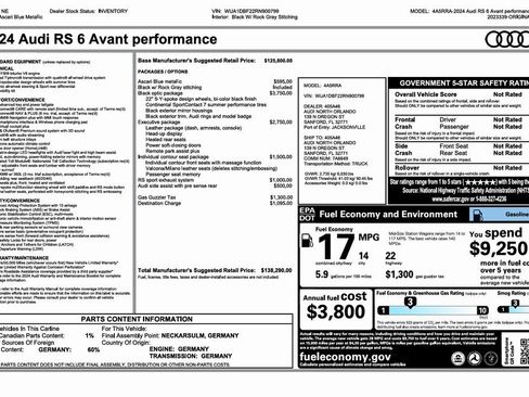 Used 2024 Audi RS 6 performance w/ Black Optic Package image 24