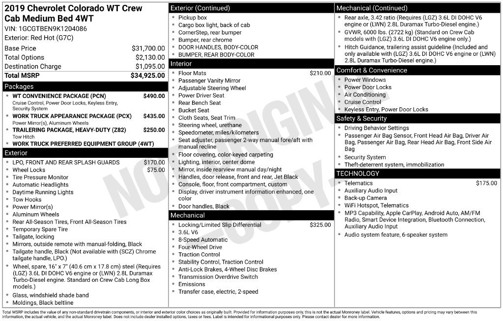 Used 2019 Chevrolet Colorado W/T w/ WT Convenience Package AWD/4WD image 11