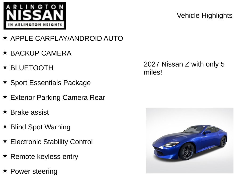 New 2027 Nissan Z Sport w/ Essentials Package (Sport) RWD image 8