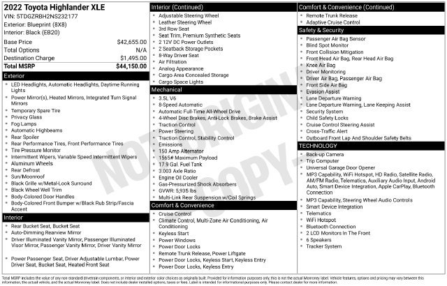 Used 2022 Toyota Highlander XLE AWD/4WD image 10