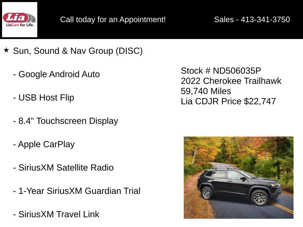 Used 2022 Jeep Cherokee Trailhawk w/ Sun, Sound & Nav Group AWD/4WD image 11