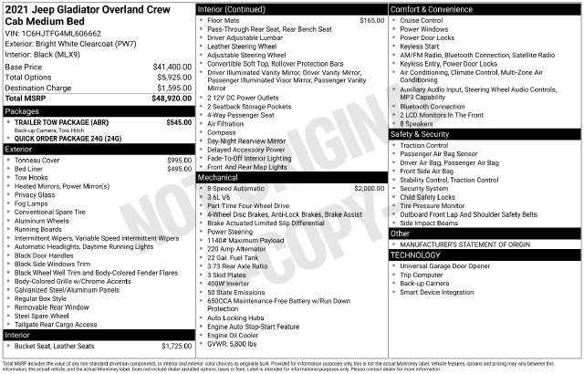 Used 2021 Jeep Gladiator Overland w/ Trailer Tow Package AWD/4WD image 32