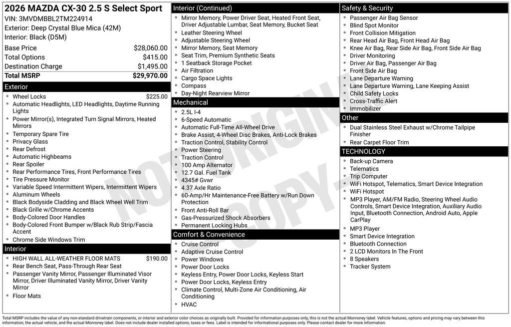 New 2026 MAZDA CX-30 AWD 2.5 S w/ Select Sport Pkg image 33