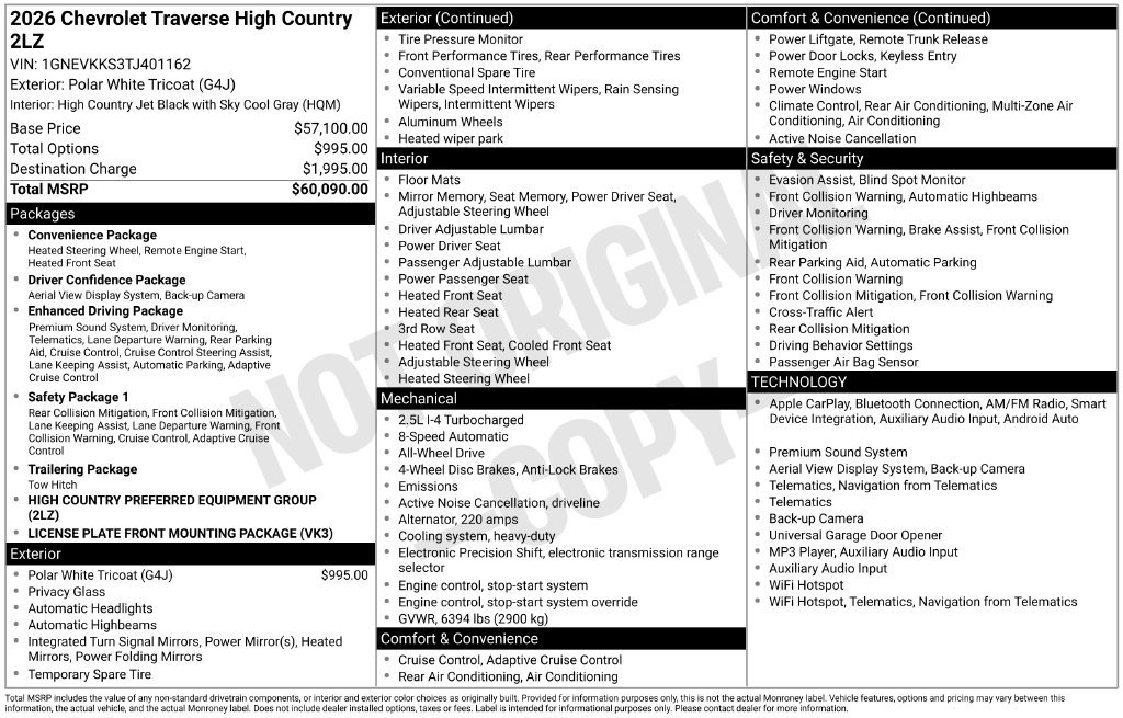 New 2026 Chevrolet Traverse High Country AWD/4WD image 13