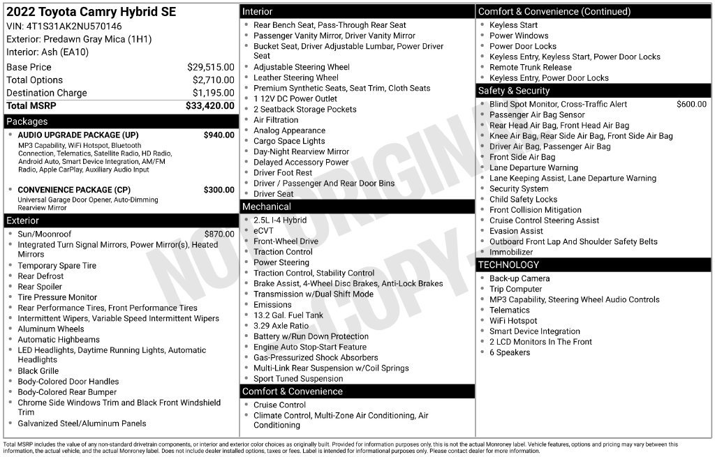 Used 2022 Toyota Camry SE w/ Audio Upgrade Package FWD image 40