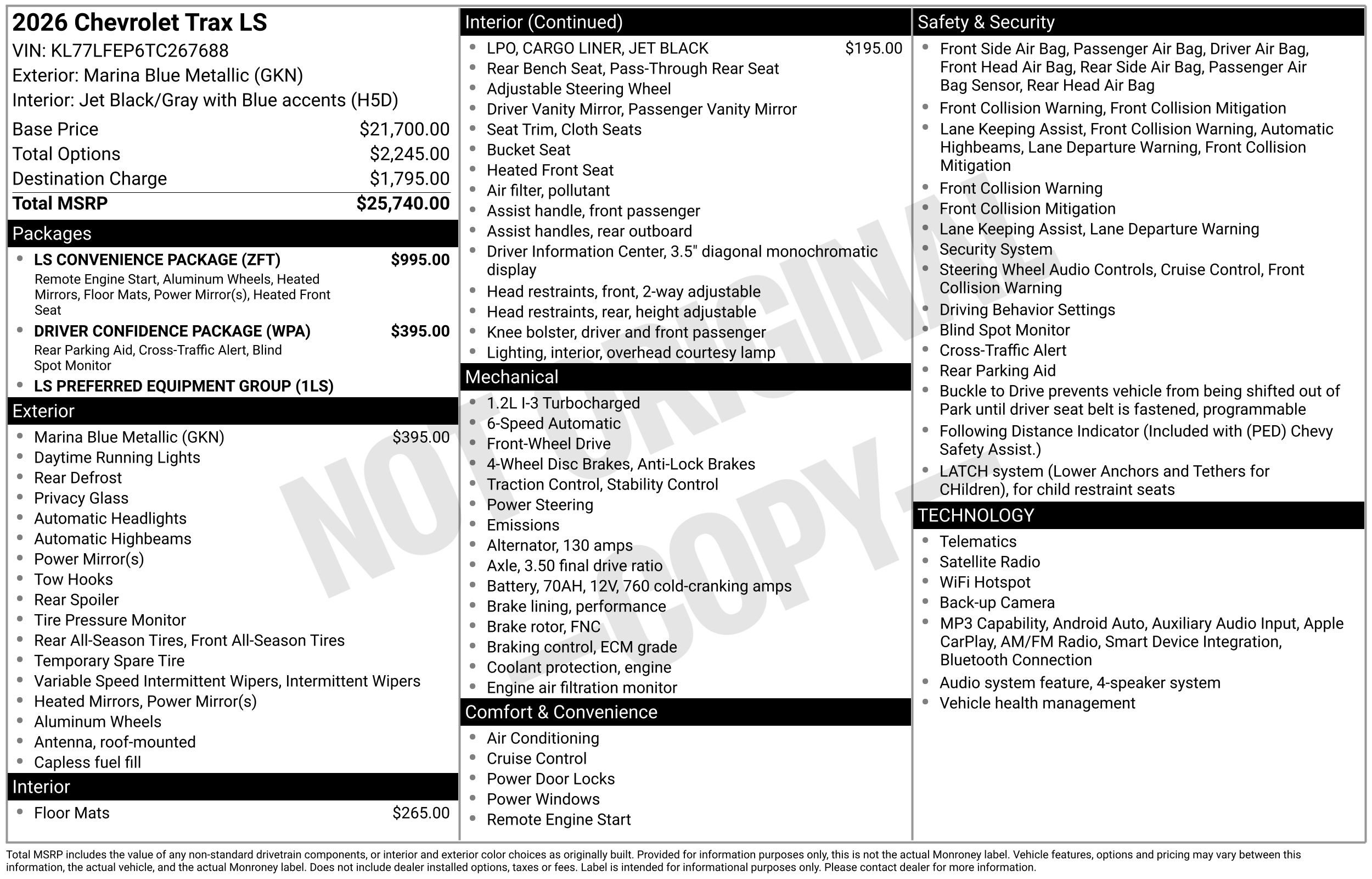 New 2026 Chevrolet Trax LS w/ LS Convenience Package FWD image 3