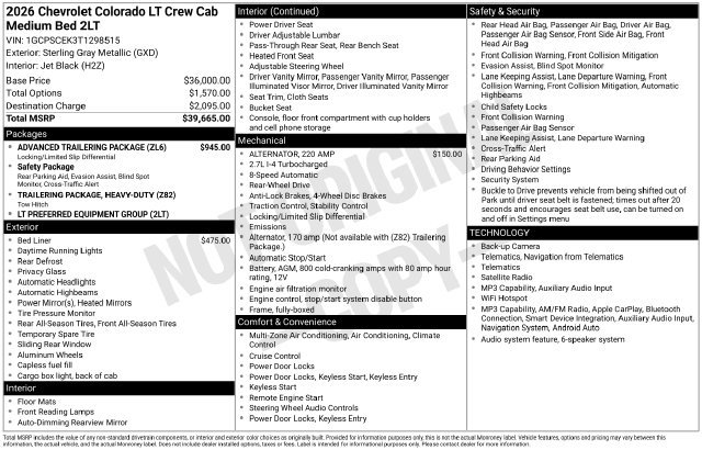 New 2026 Chevrolet Colorado LT w/ Advanced Trailering Package RWD image 27