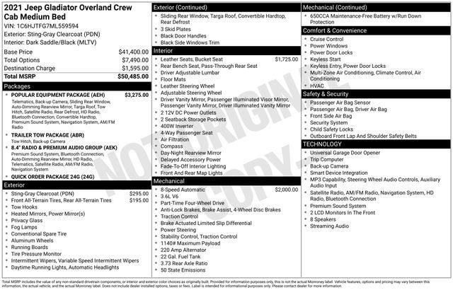 Used 2021 Jeep Gladiator Overland w/ Popular Equipment Package AWD/4WD image 7