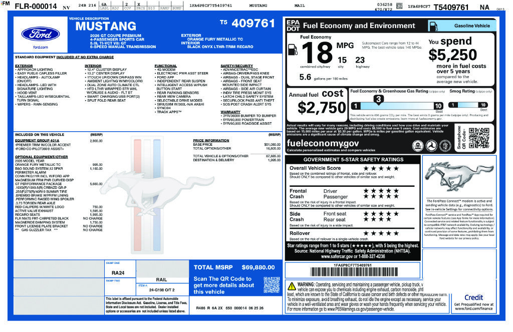 New 2026 Ford Mustang GT Premium w/ GT Performance Package RWD image 6
