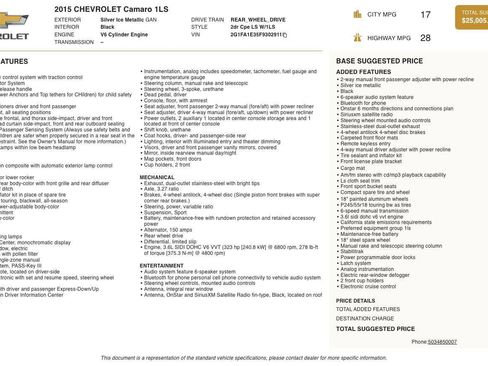 Used 2015 Chevrolet Camaro LS RWD image 5