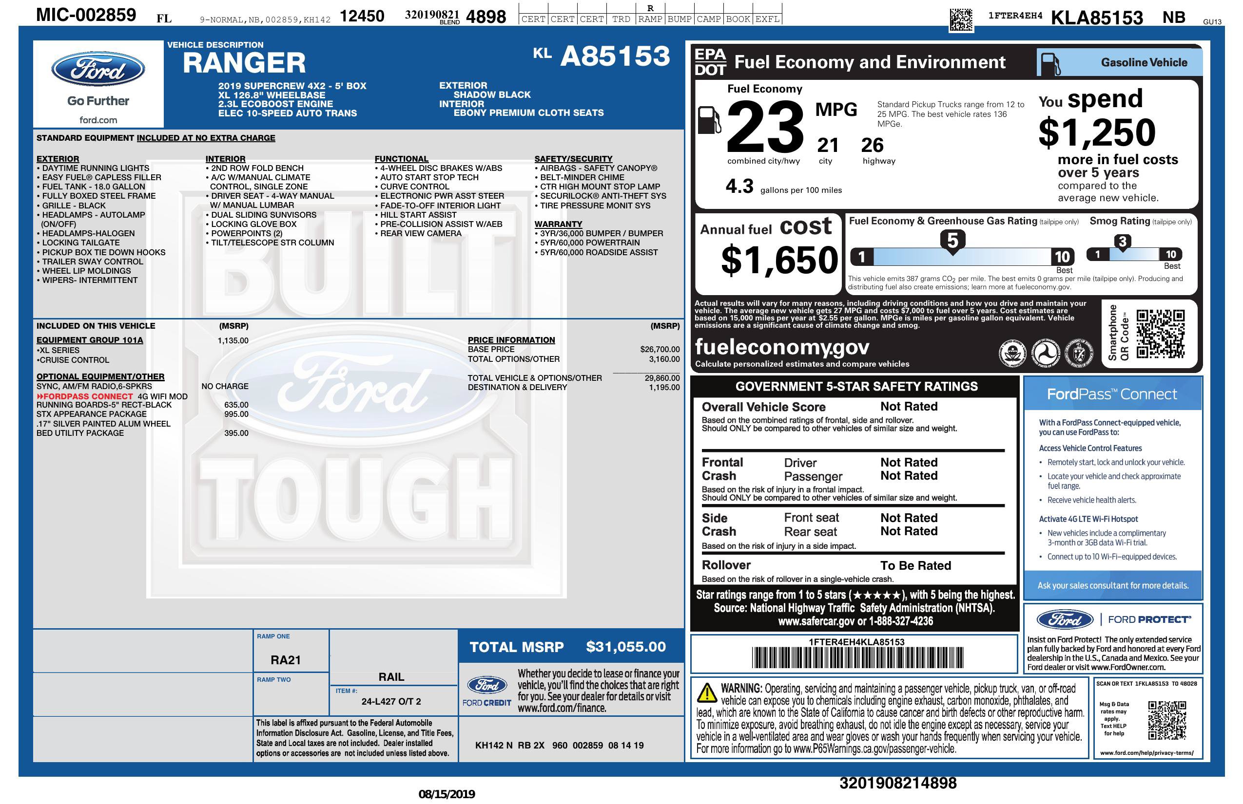Used 2019 Ford Ranger XL w/ Equipment Group 101A Mid RWD image 3