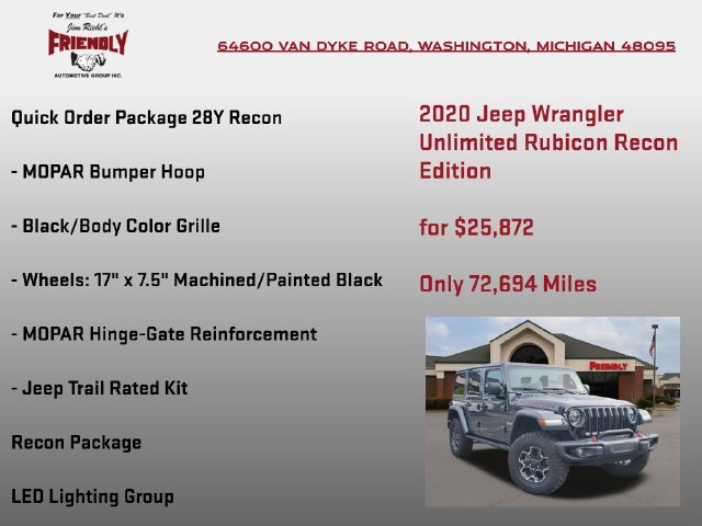 Used 2020 Jeep Wrangler Unlimited Rubicon w/ Quick Order Package 28Y Recon AWD/4WD image 10