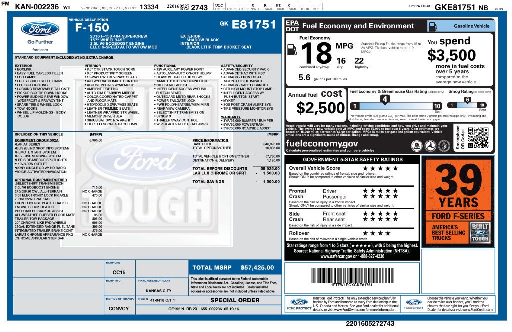 Used 2016 Ford F150 Lariat w/ Equipment Group 502A Luxury AWD/4WD image 13