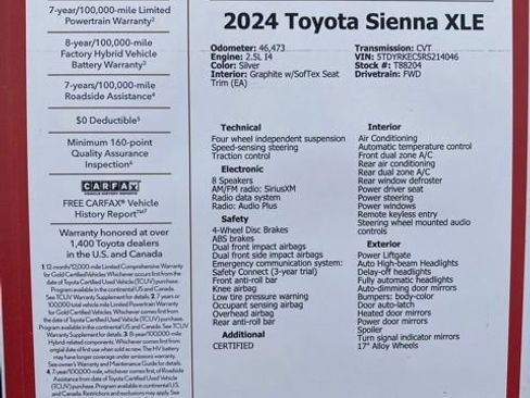 Certified 2024 Toyota Sienna XLE image 48