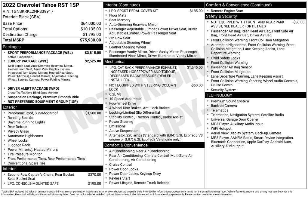 Used 2022 Chevrolet Tahoe RST w/ Sport Performance Package AWD/4WD image 24