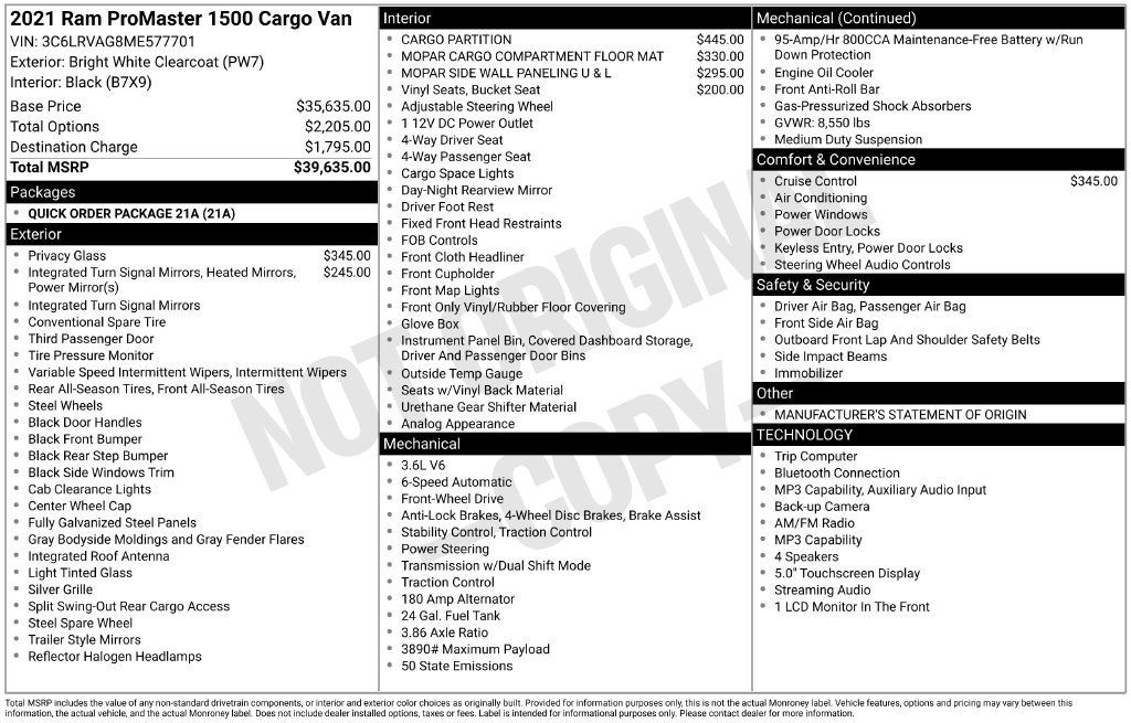 Used 2021 RAM ProMaster 1500 FWD image 7