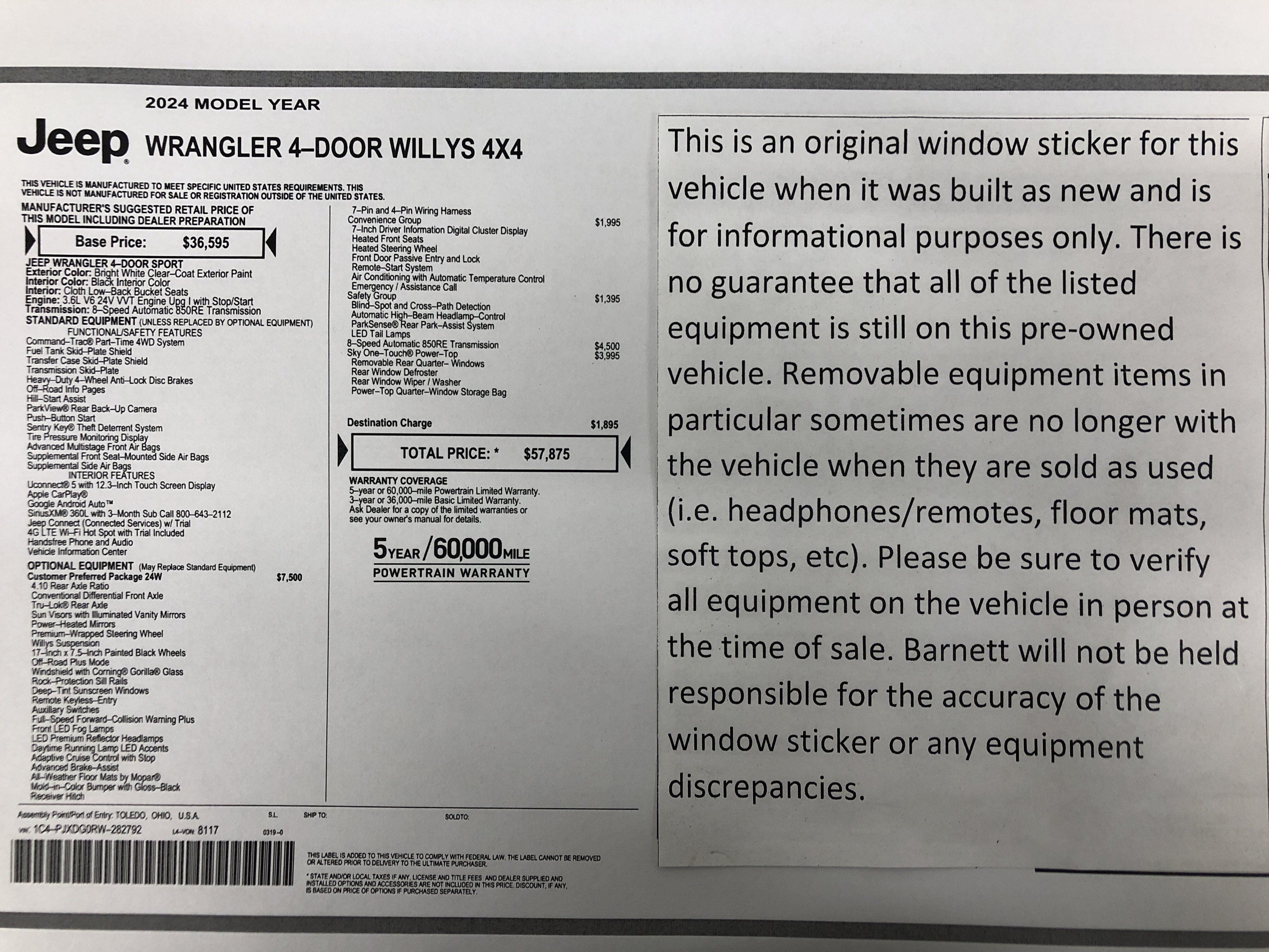 Used 2024 Jeep Wrangler Unlimited Sport AWD/4WD image 2