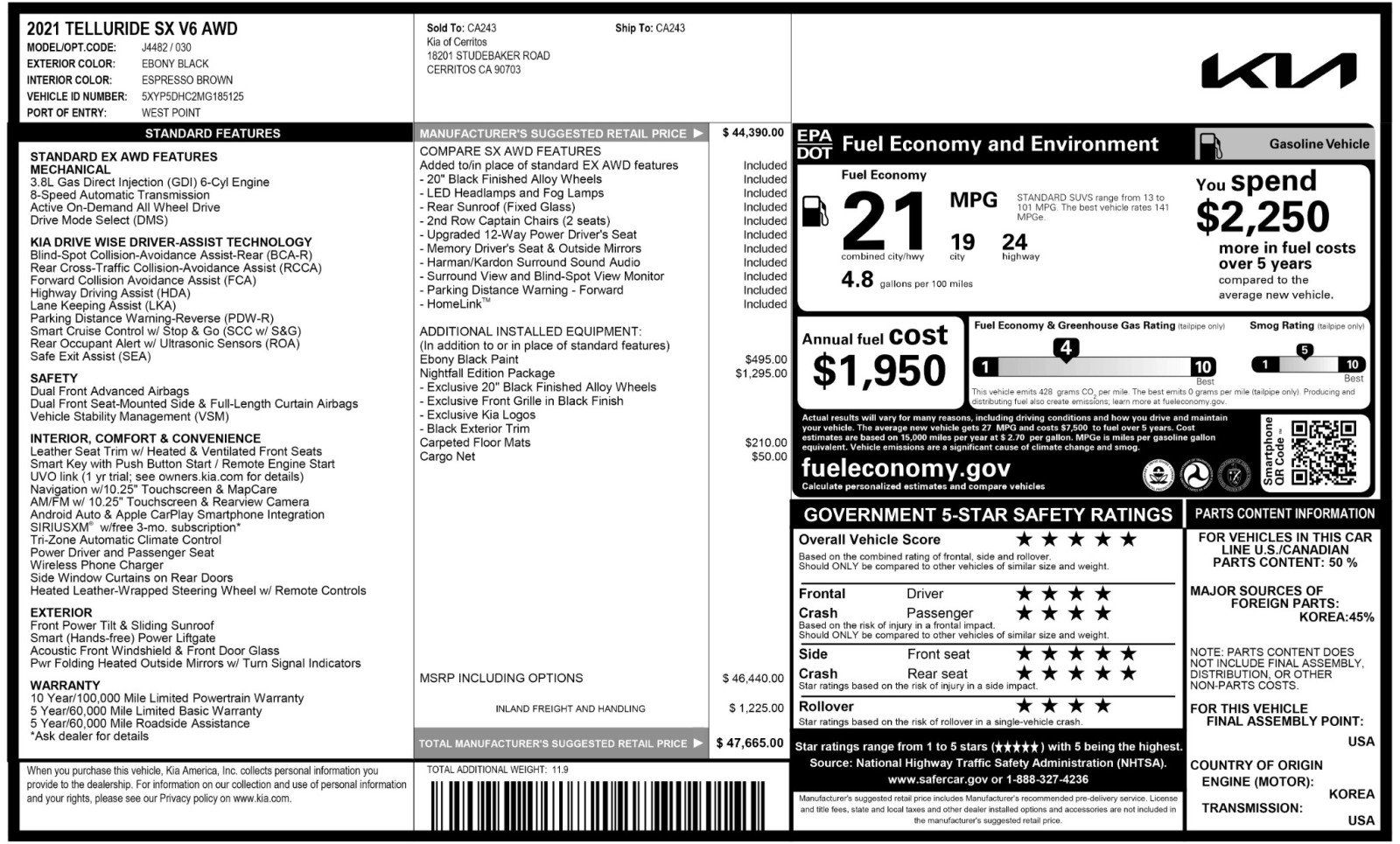 Used 2021 Kia Telluride SX w/ Nightfall Edition Package AWD/4WD image 55