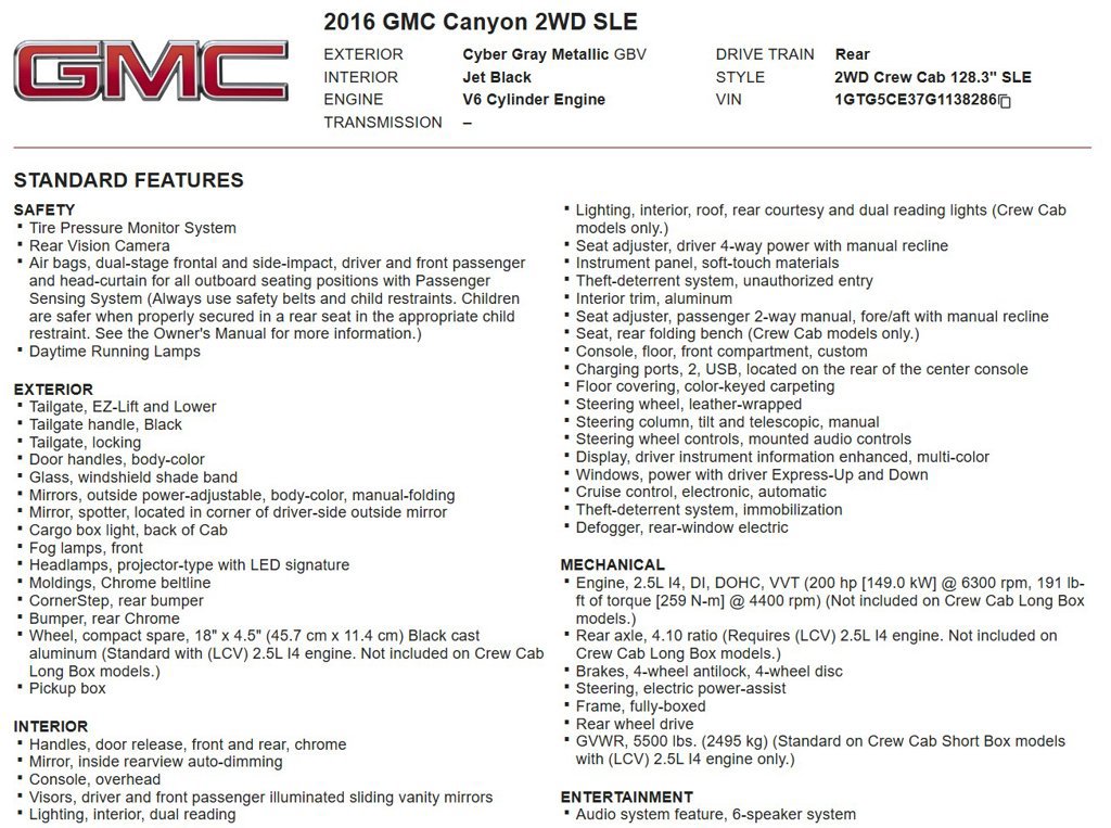Used 2016 GMC Canyon SLE w/ SLE Convenience Package RWD image 19