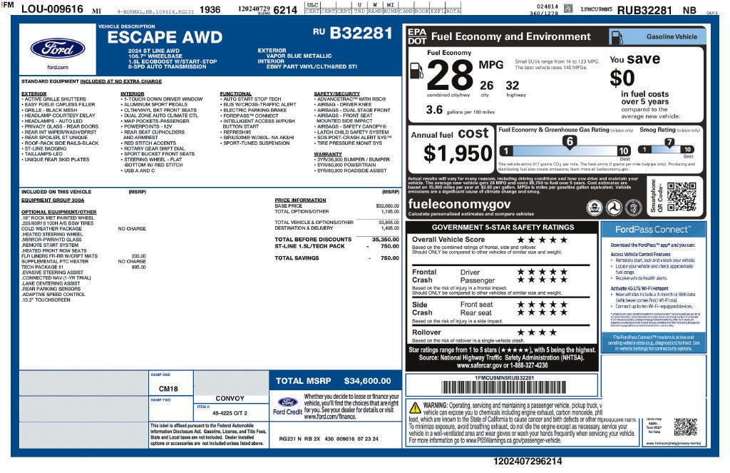Used 2024 Ford Escape ST-Line w/ Tech Pack #1 AWD/4WD image 2