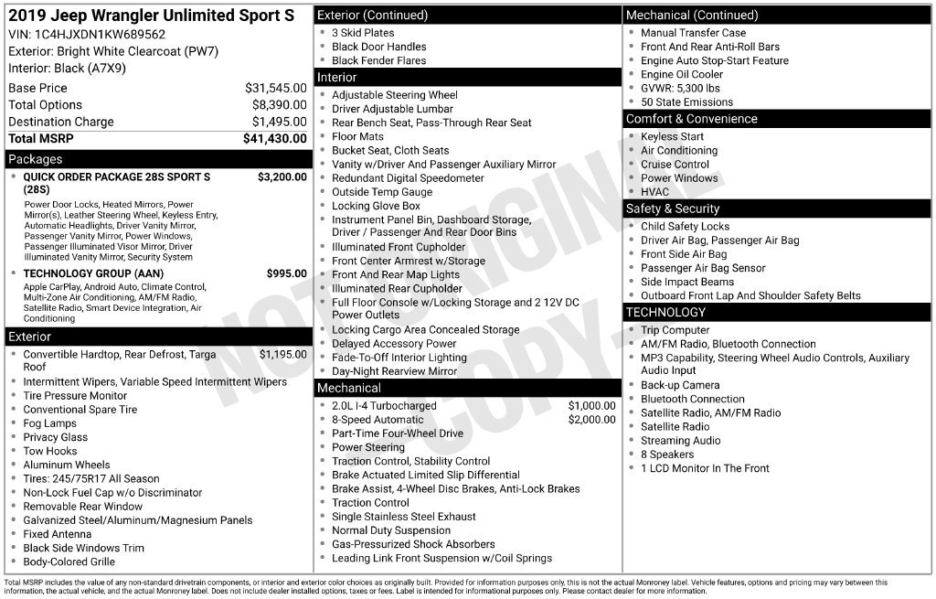 Used 2019 Jeep Wrangler Unlimited Sport S AWD/4WD image 24