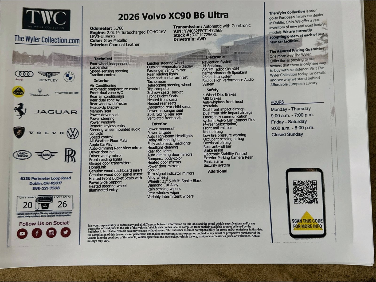 Certified 2026 Volvo XC90 B6 Ultra w/ Protection Package AWD/4WD image 47