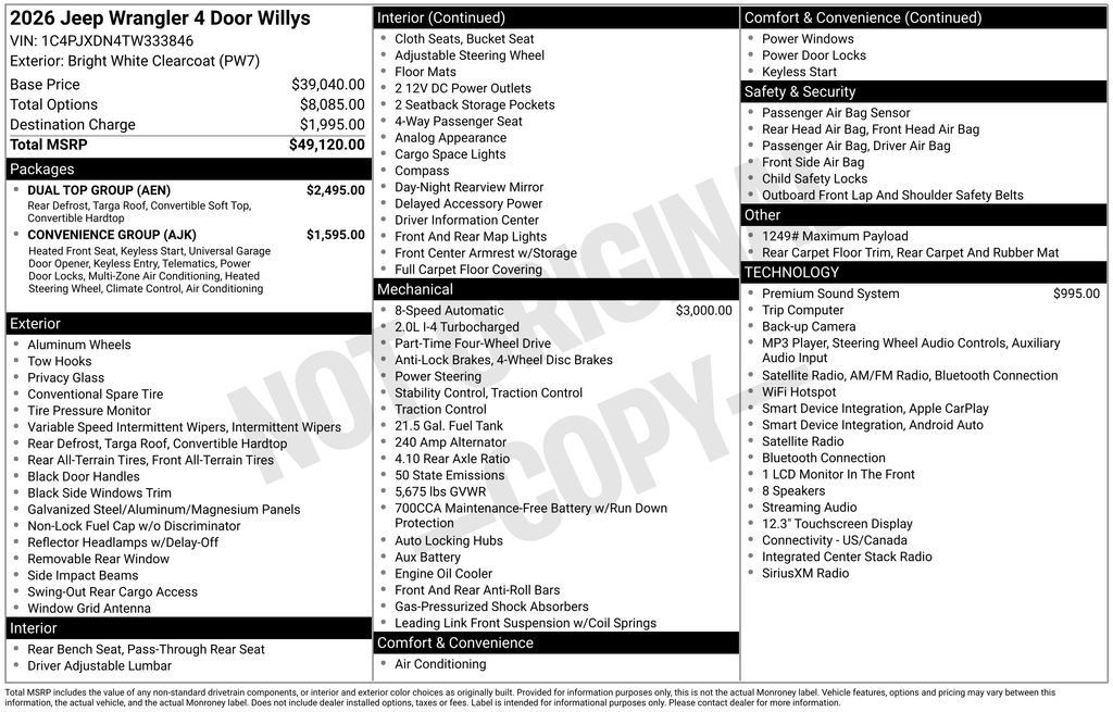 New 2026 Jeep Wrangler Unlimited Sport w/ Dual Top Group AWD/4WD image 41