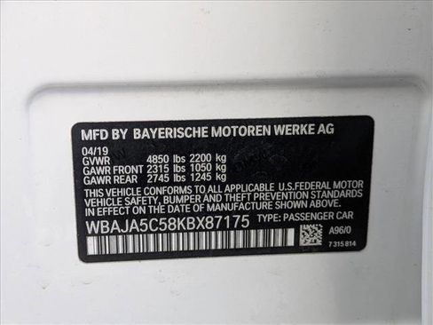 Used 2019 BMW 530i w/ Convenience Package RWD image 15