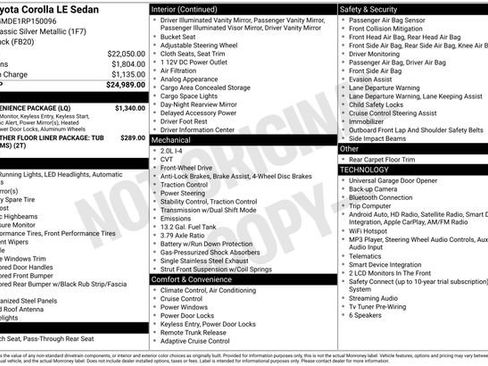 Used 2024 Toyota Corolla LE w/ LE Convenience Package FWD image 11