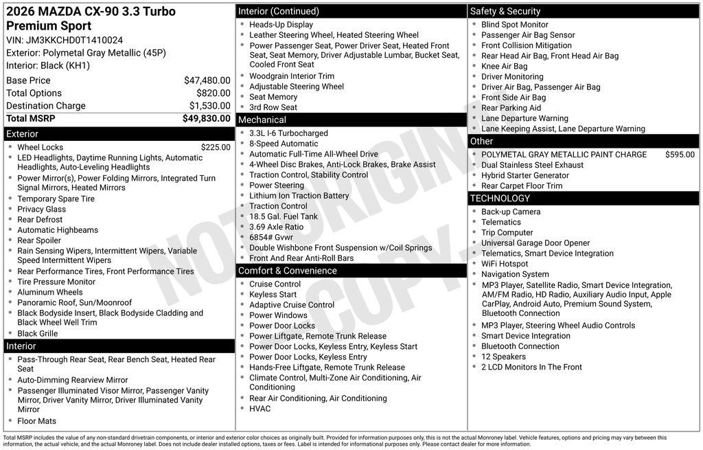 New 2026 MAZDA CX-90 3.3 Turbo w/ Premium Sport Pkg AWD/4WD image 2