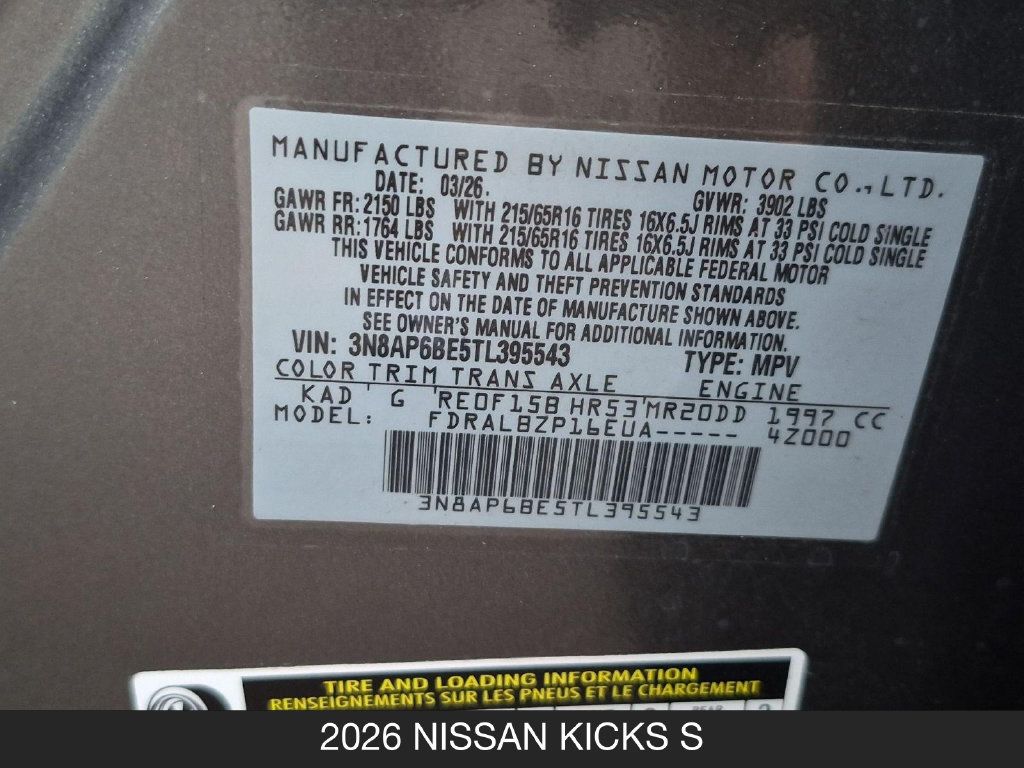Certified 2026 Nissan Kicks S w/ Charging Package FWD image 24