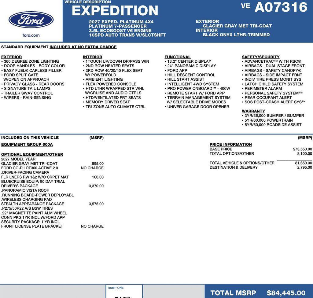 New 2027 Ford Expedition Platinum w/ Stealth Appearance Package AWD/4WD image 2
