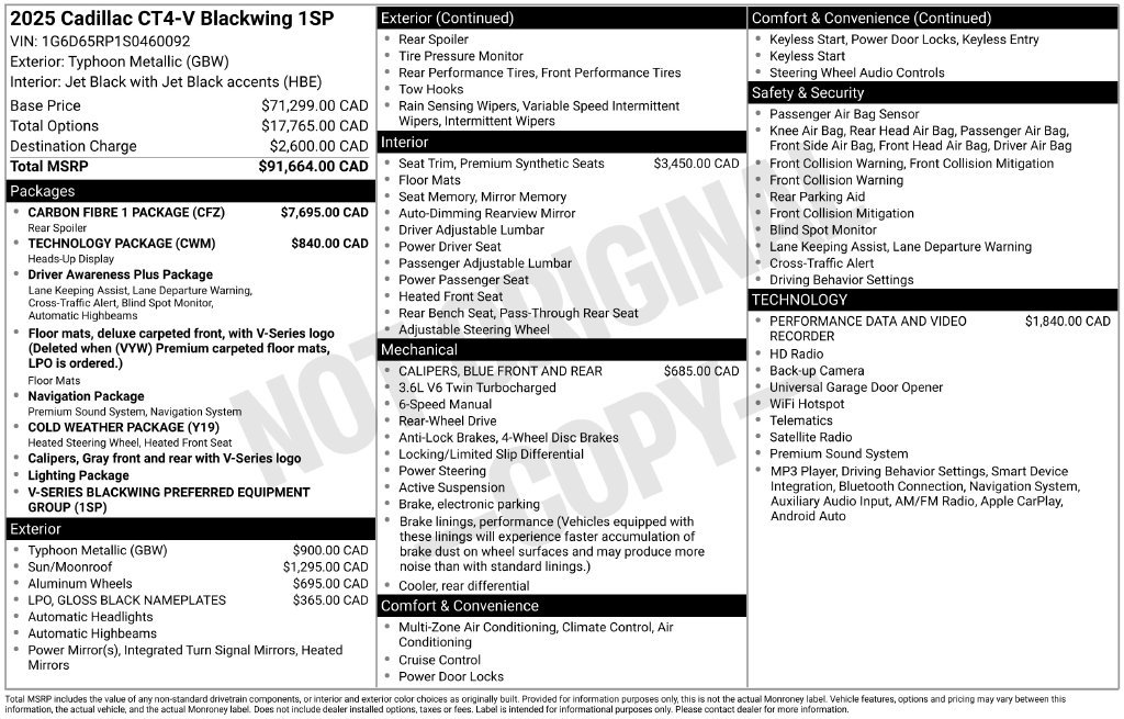 Used 2025 Cadillac CT4 V Blackwing w/ Carbon Fibre 1 Package RWD image 12