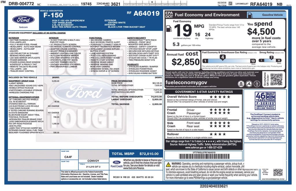 Certified 2024 Ford F150 Lariat w/ Equipment Group 502A High AWD/4WD image 34