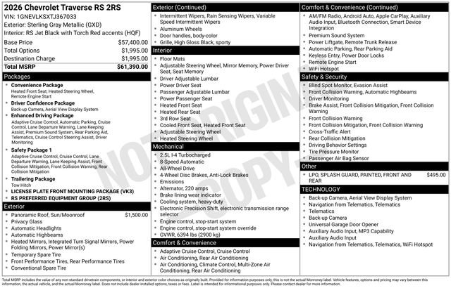 New 2026 Chevrolet Traverse RS AWD/4WD image 3