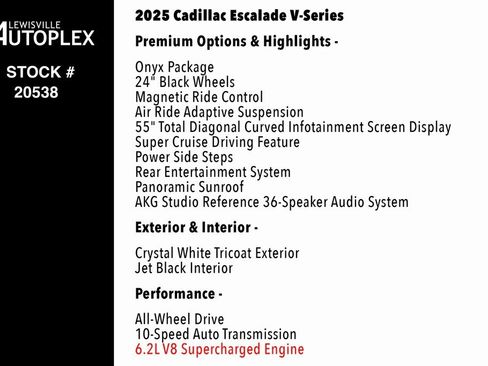 Used 2025 Cadillac Escalade V w/ LPO, ONYX Package image 2