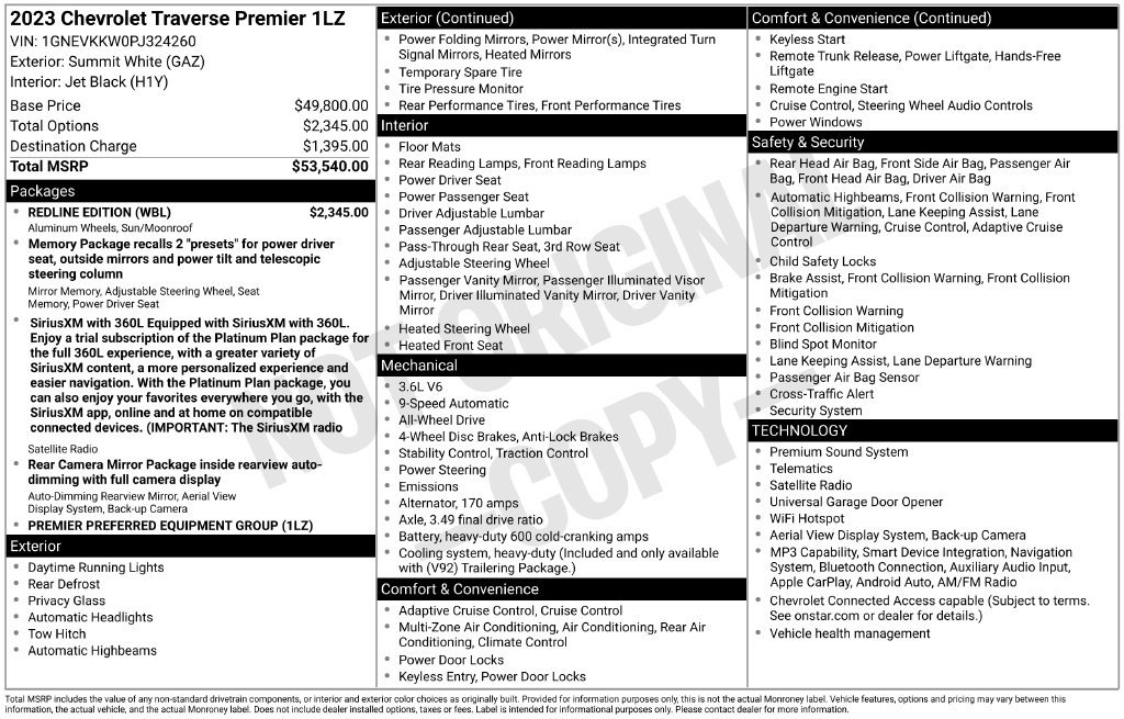 Used 2023 Chevrolet Traverse Premier w/ Redline Edition AWD/4WD image 10