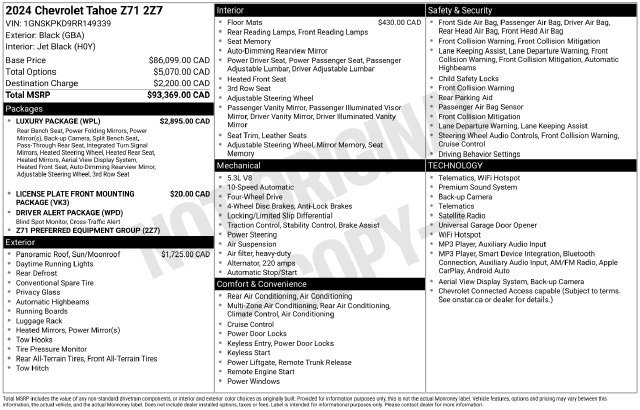 Used 2024 Chevrolet Tahoe Z71 w/ Luxury Package AWD/4WD image 29