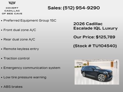 New 2026 Cadillac Escalade IQL Luxury w/ LPO, Floor Liner Package AWD/4WD image 7