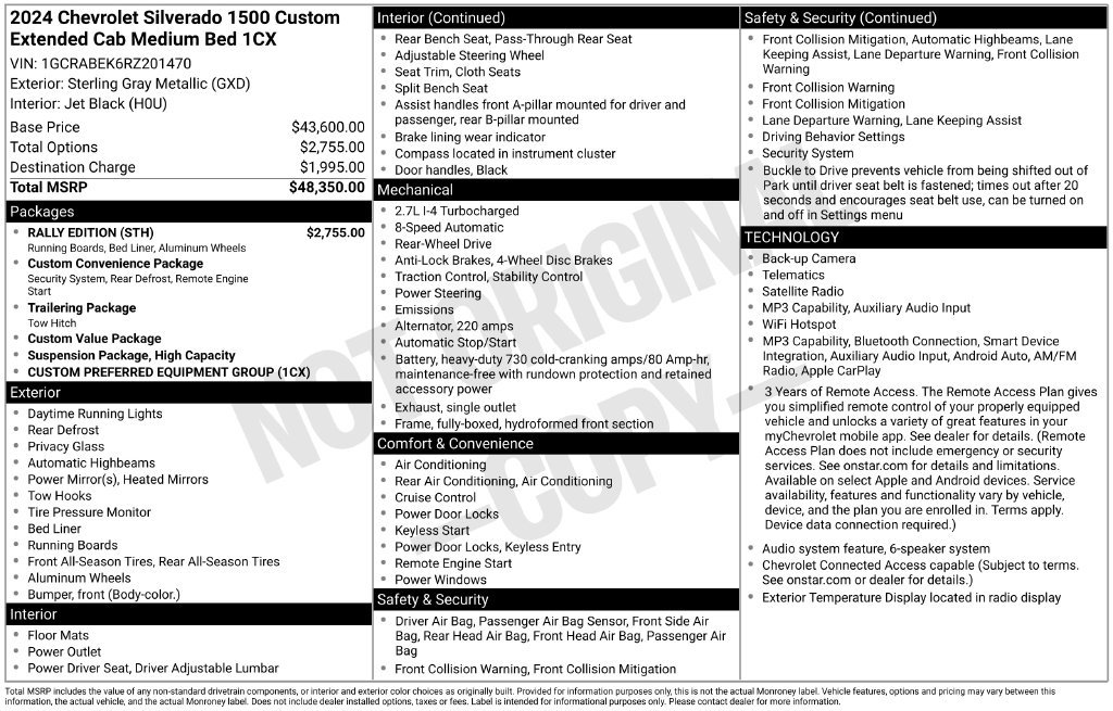 Used 2024 Chevrolet Silverado 1500 Custom w/ Rally Edition RWD image 53