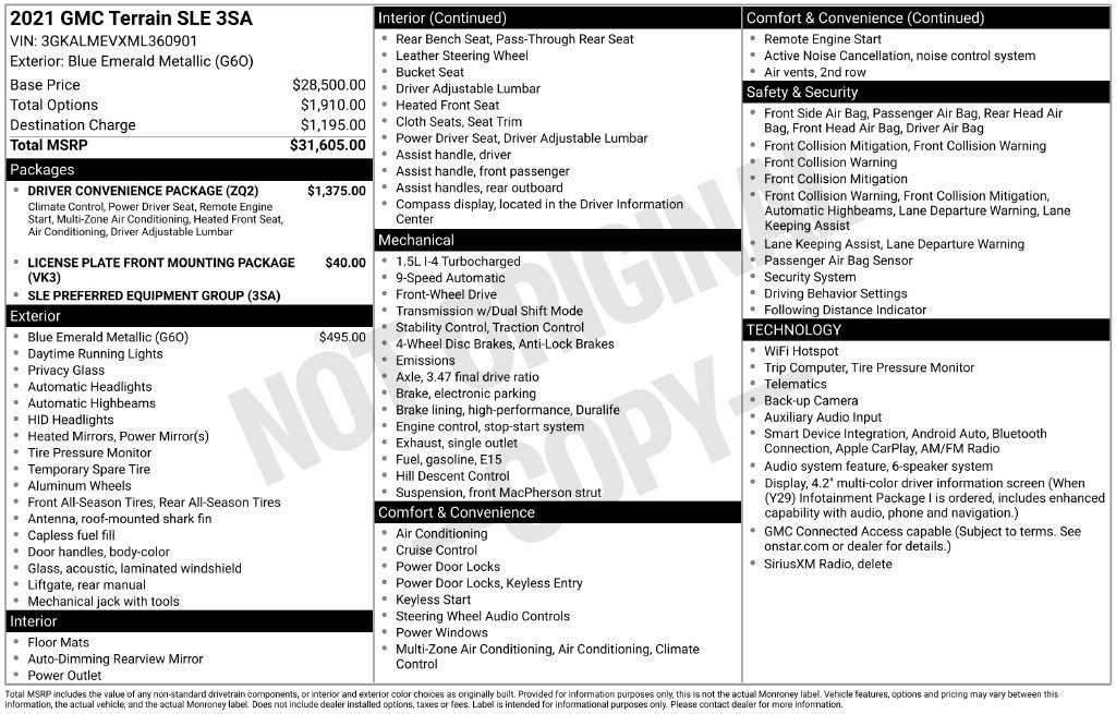 Used 2021 GMC Terrain SLE w/ Driver Convenience Package FWD image 37