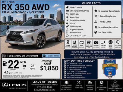 Certified 2021 Lexus RX 350 AWD w/ Premium Package