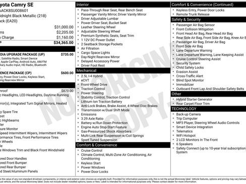 Used 2025 Toyota Camry SE w/ Multimedia Upgrade Package FWD image 44