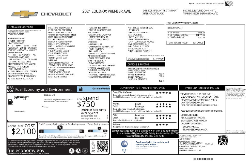 Certified 2024 Chevrolet Equinox Premier w/ LPO, Floor Liner Package AWD/4WD image 12
