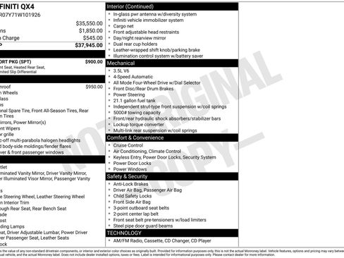 Used 2001 INFINITI QX4 4WD w/ (S02) Sport Pkg image 34
