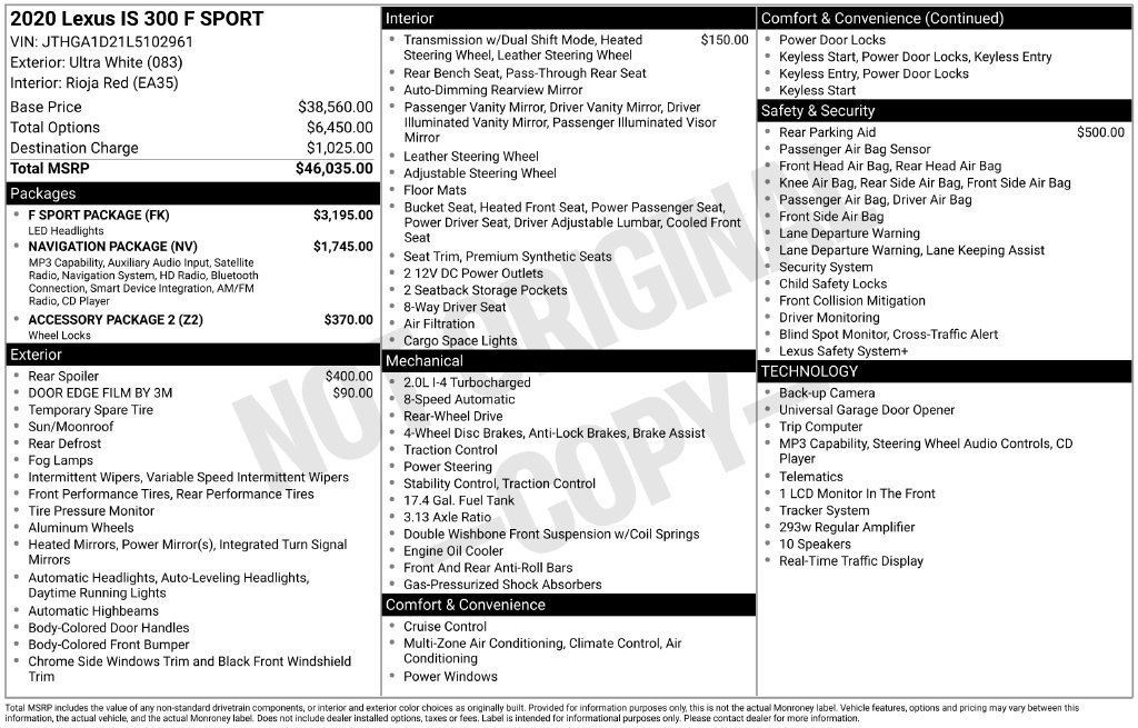 Used 2020 Lexus IS 300 F Sport w/ F Sport Package RWD image 2