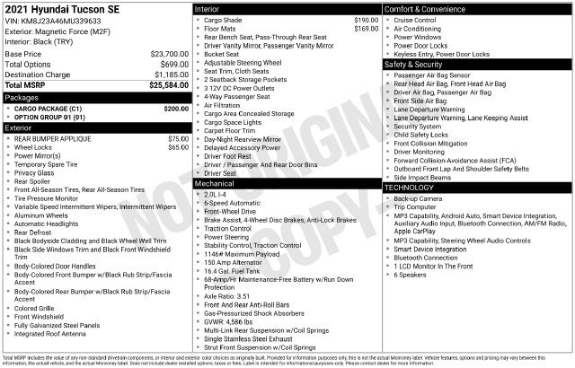 Used 2021 Hyundai Tucson SE w/ Cargo Package FWD image 15